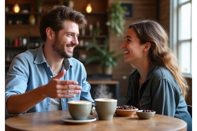 Ember Brew founders sharing a moment over coffee, embodying their passion for the craft.