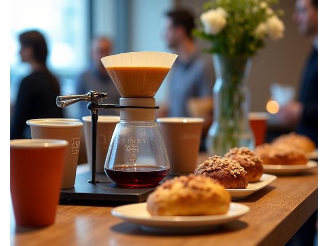 Ember Brew coffee catering service with pour-over coffee setup and pastries