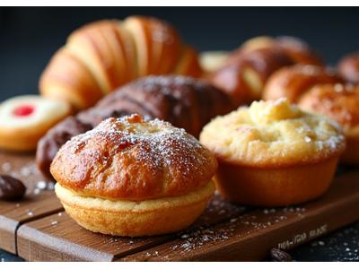 Artisanal pastry platter with croissants and muffins for catering