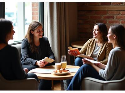 Ember Brew event space set up for a cozy book club meeting