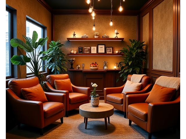 Cozy cafe event space set up with fairy lights and comfortable seating